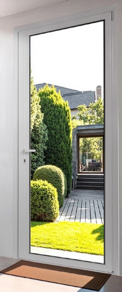 Porte-fenêtre aluminium blanche sur jardin
